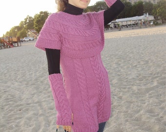 Vestido sin mangas y guantes sin dedos, vestido de lana, vestido de cóctel, guantes sin dedos, vestido de punto para mujer, vestido elegante, vestido