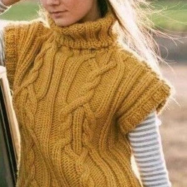 Women's knitted sleeveless sweater with polo collar, Hand-knit sweater, Sweater without sleeves, Elegant sweater, A gift for her