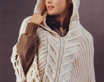 Knitted poncho with a hood, Womens knitted cape poncho, Knitted poncho, Cape knit shrug, Wool poncho