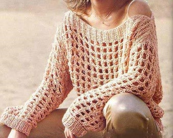 Women's cotton sweater, Summer sweater, Hand-knitted women's sweater