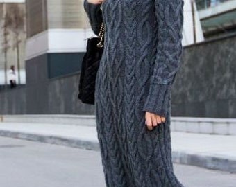 Vestido largo maxi, vestido de mujer, vestido de otoño invierno, vestido de mujer tejido a mano, vestido elegante, vestido, vestido de lana, vestido largo, un regalo para ella