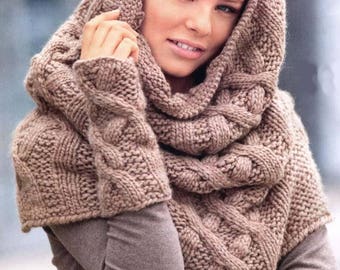 Knitted scarf with gloves, Set of shawl and gloves, Winter scarf, A gift for her, Knitted gloves, Elegant scarf