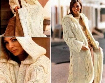 Oversize long cardigan with hood, Hand knitted coat, Long sweater coat with hood, Hand knitted cardigan