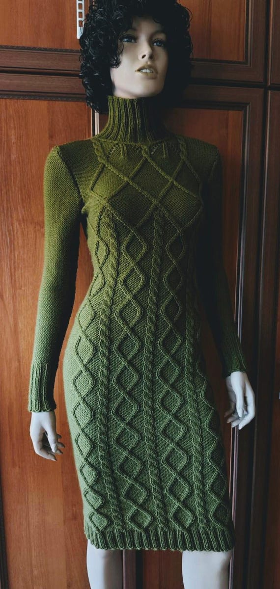 Hand Knit Women dress, Elegant dress, Dresse, Wool dress, Ladies tunic, Cocktail dress, Women's Clothing, long dress