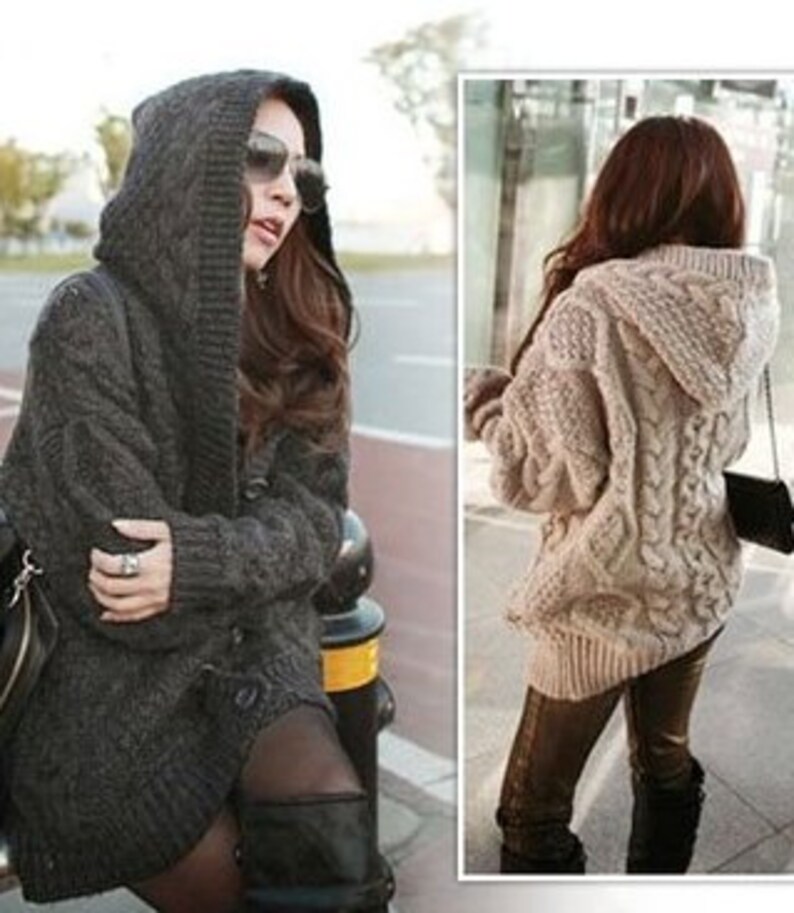 Hand Knit women/'s coat aran Sweater with hood Women cardigan Women cardigan with hood Sweaters Elegant cardigan Women/'s jacket