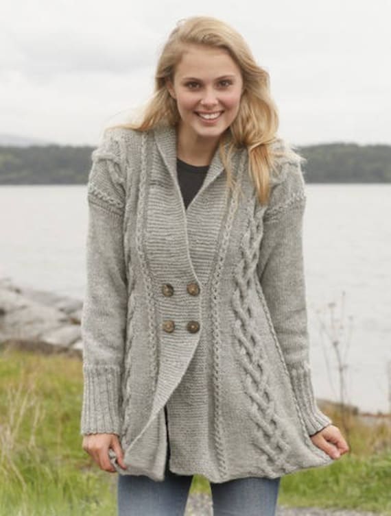 Hand Knit Women's Coat Aran, Women's Jacket , Women Cardigan, Hand