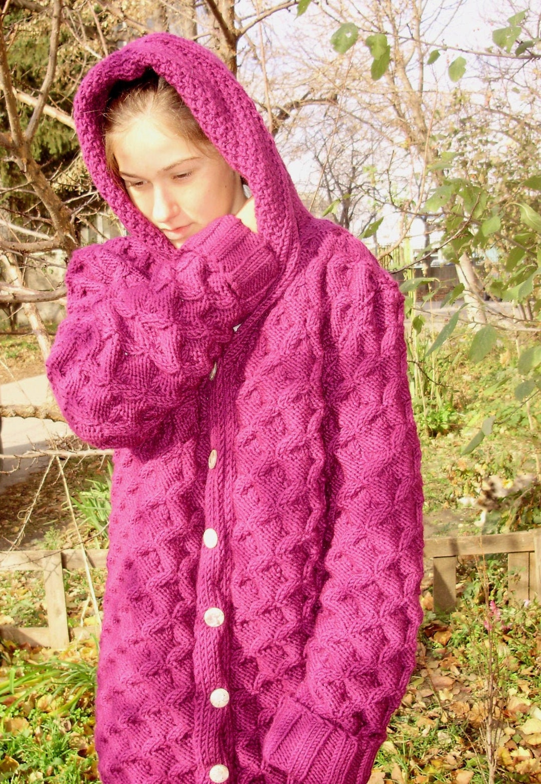 Hand Knit Women's Coat Aran Women Cardigan Knitted - Etsy