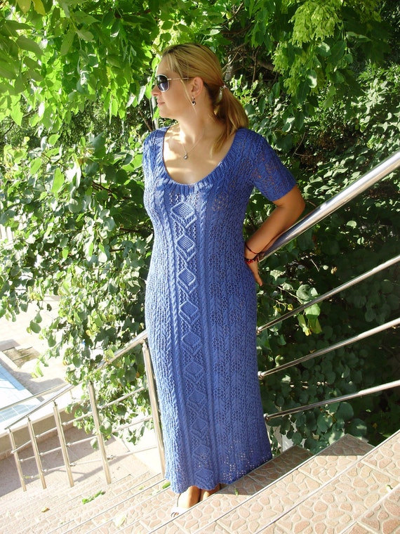 Ladies summer dress, Romantic Woman, Cotton ladies' dress, Hand knitted dress, Gift for her