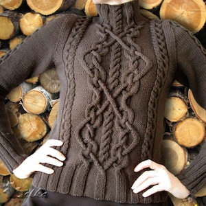 Hand-knitted sweater aran motifs, Ladies sweater, Winter Sweater, A gift for her, Beautiful sweater, Elegant sweater