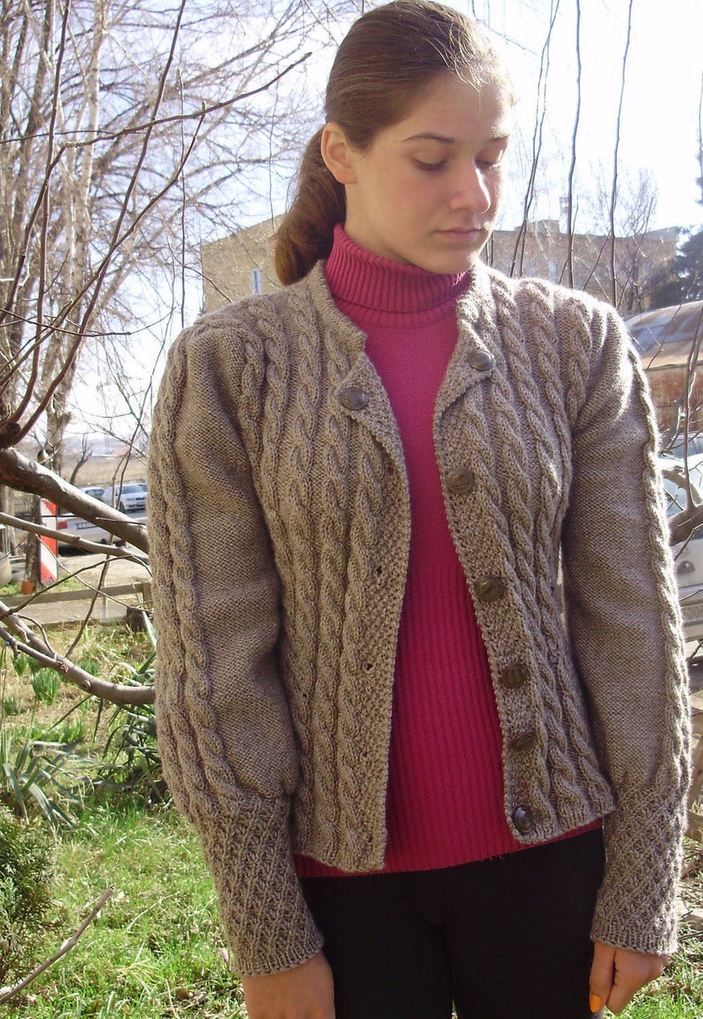 Hand Knit Women's Coat Aran, Ladies Cardigan, Knitted Cardigan, Women