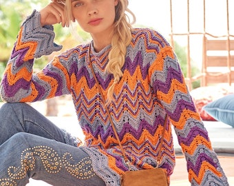Maglione multicolore da donna, maglione estivo, maglione lavorato a mano, maglione di cotone