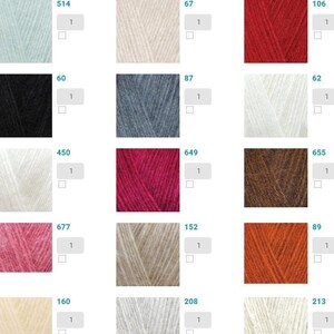 Puede incluir: Una carta de colores de muestras de hilo, con n&uacute;meros y una cantidad de 1 para cada color. Los colores incluyen azul claro, blanco, rojo, negro, gris, gris claro, rosa, marr&oacute;n, naranja, beige y crema.