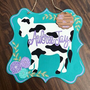 Cow Hospital Door Hanger | Birth Stats Sign | Baby Birth Announcement ...