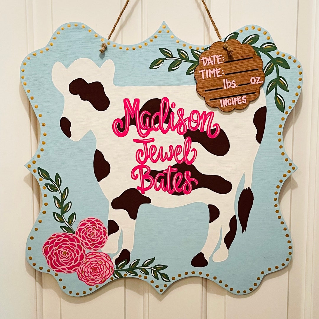 Cow Hospital Door Hanger Birth Stats Sign Baby Birth Etsy