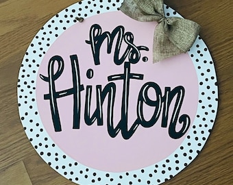 Polka Dot Door Hanger | Teacher Door Hanger | Teacher Gift | Last Name Sign | Customized Door Hanger | Classroom Sign | Back To School