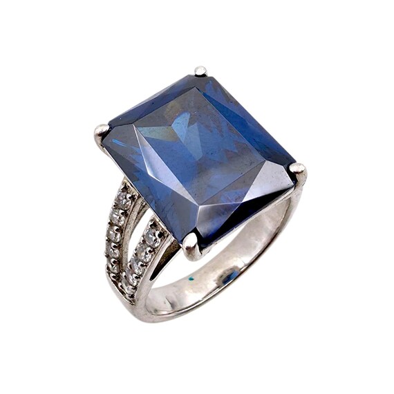 Bold Silver Statement Ring Set with Blue & Green … - image 3