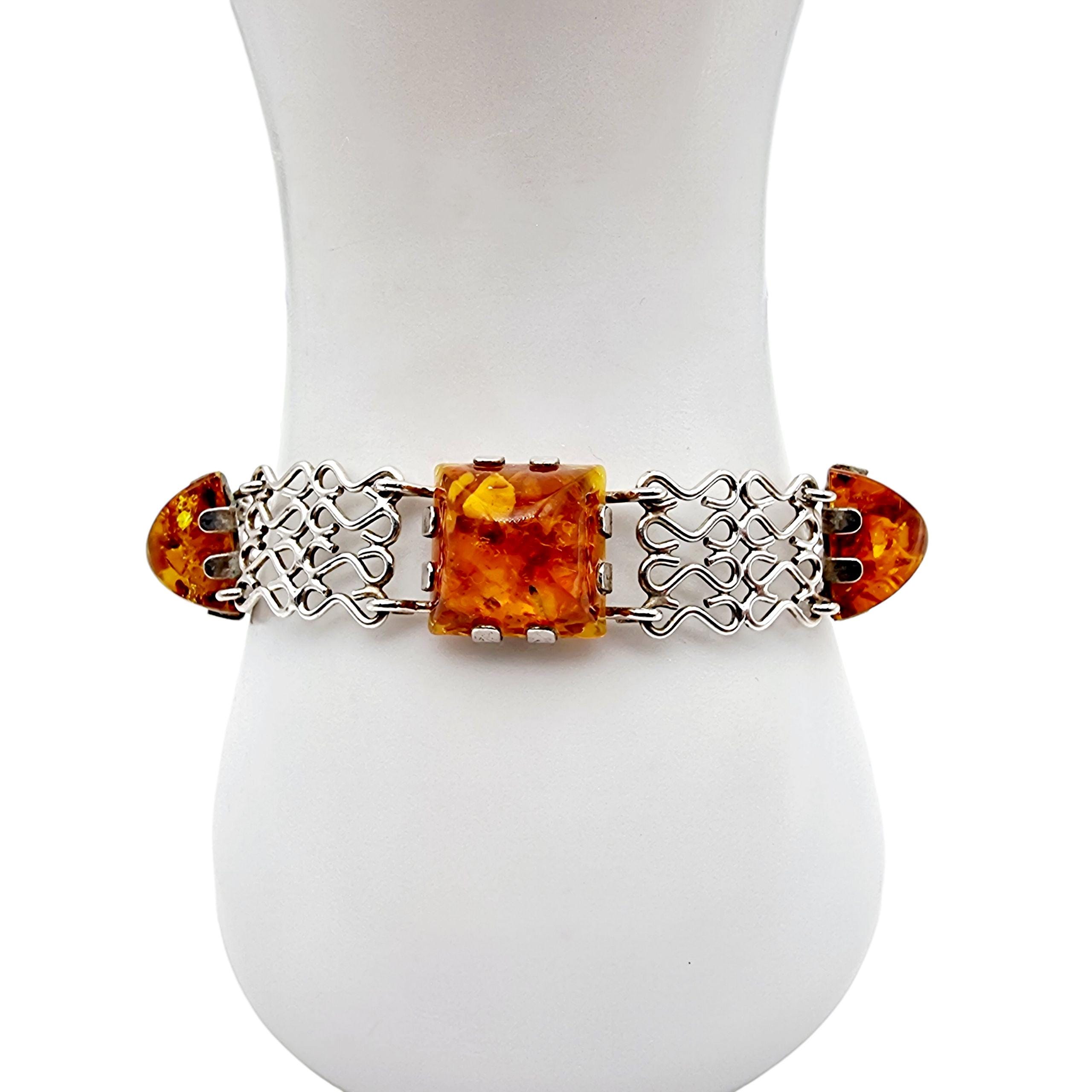 Vintage Fischland 835 Silver & Amber Bracelet, German Mid-century