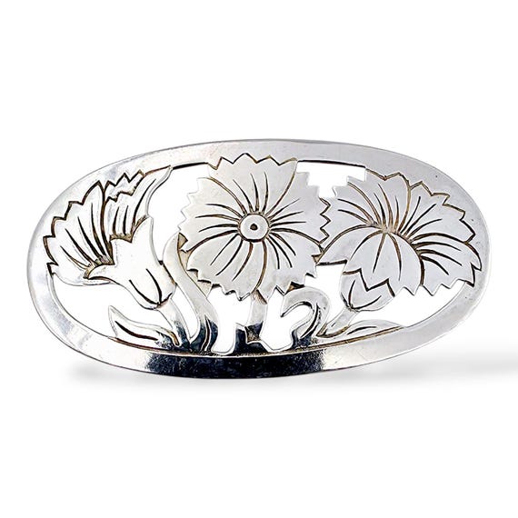 Vintage Silver Floral Brooch – Handmade German “handarbeit KK