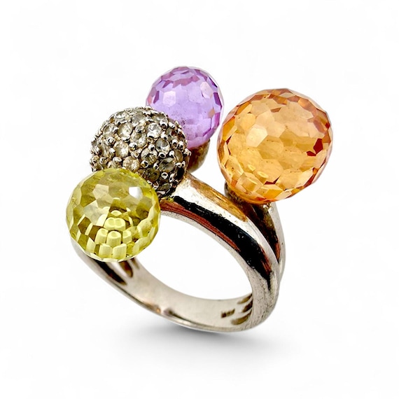 925 Silver Multi-Color Statement Ring – Yellow, P… - image 1
