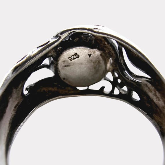 Bague Ancienne En Argent 925 - Émaillée Avec Perles - Style Art Nouveau - Occasion