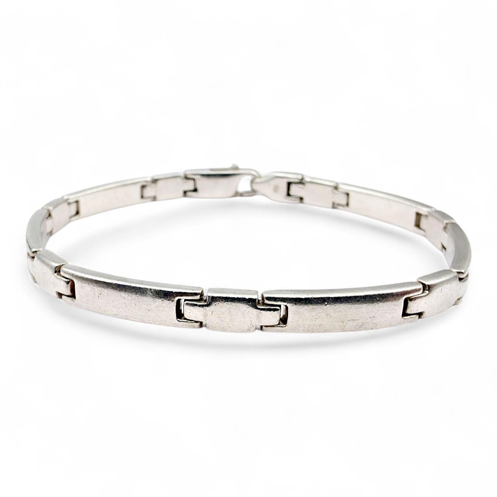 Sterling Silver Link Bracelet - Modern Minimalist Unisex Design with Lobster Clasp, 18 cm