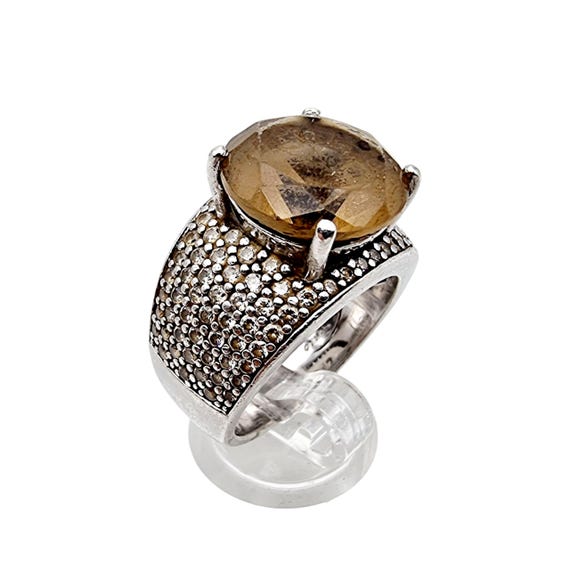 Ti Sento Silver Statement Ring with Large Brown S… - image 1
