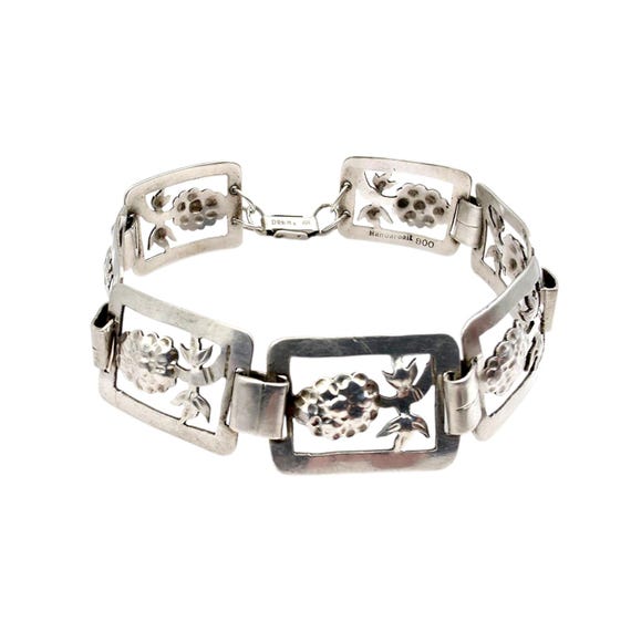 Vintage German Handarbeit 800 Silver Floral Panel Bracelet | Mid
