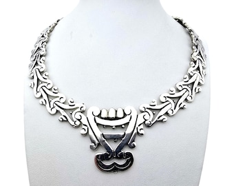 Wolmar Castillo RARE Vintage 1940s Mexican Sterling Silver Necklace, Art Deco Revival