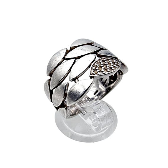 Breuning Silver Leaf Ring – Wide Modernist Band f… - image 4