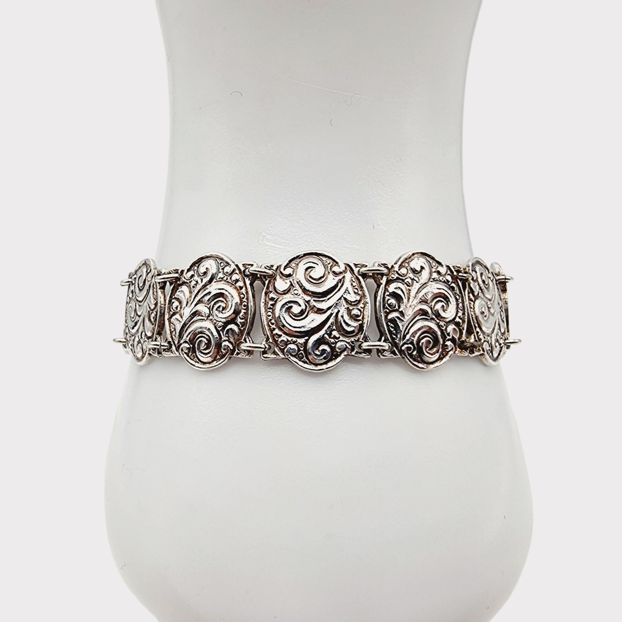 Vintage 830 Silver Ornate Swirl Bracelet by J.B., Mid-century