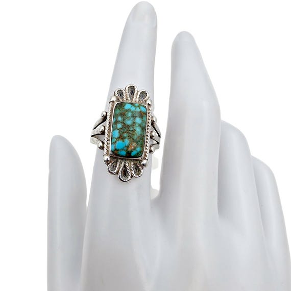 Vintage Silver Turquoise Ring Rectangular Cabocho… - image 2