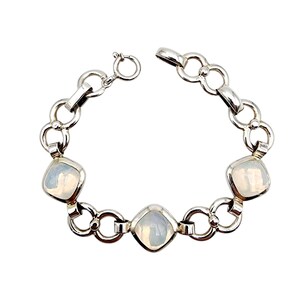 Vintage 835 Silver Moonstone Link Bracelet – 1980s Modern Design