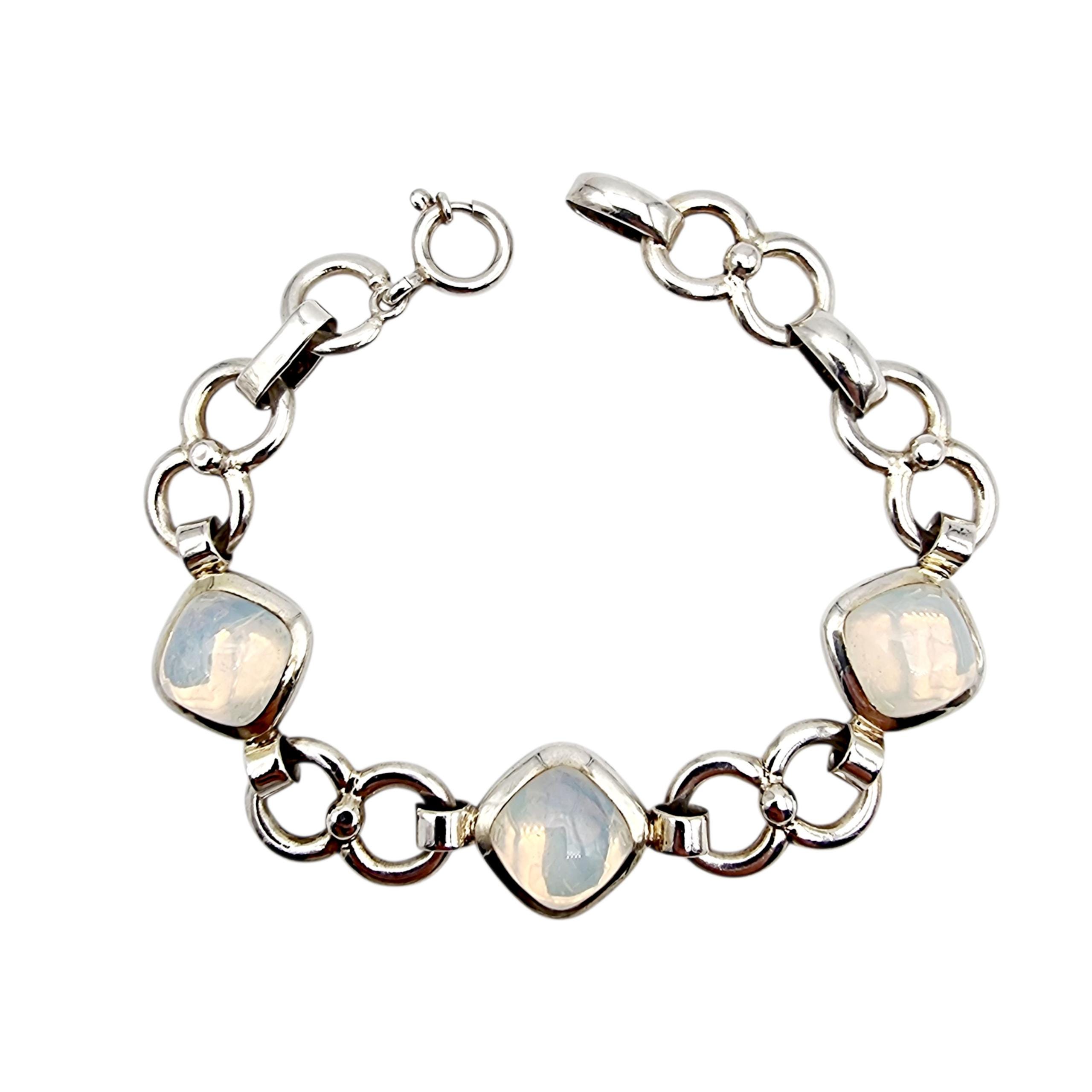 Vintage 835シルバー スリーストーンリング Vintage 835 Silver Moonstone Link Bracelet – 1980s Modern Design