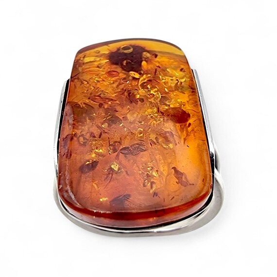 Vintage Silver Amber Ring Large Rectangular Table… - image 3