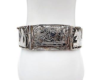 Vintage Egyptian Revival Silver Panel Bracelet – Handmade  display picture 1