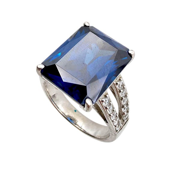 Bold Silver Statement Ring Set with Blue & Green … - image 9