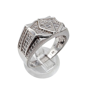 Herrring i silver med geometrisk pavé och klara CZ-stenar – Storlek EU 62 (US 10) – Moderna statement-smycken