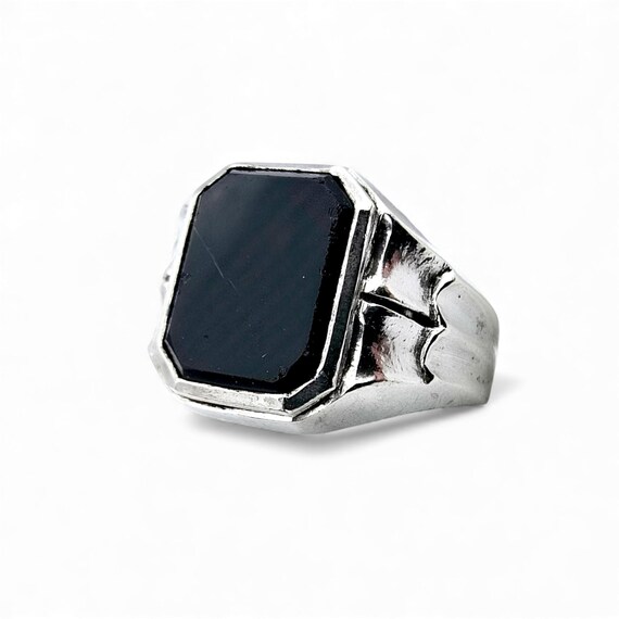Vintage 800 Silver Signet Ring With Black Onyx Signed GS– Classic