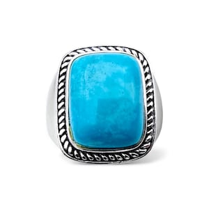 Vintage Sterling Silver Ring with Turquoise Stone – Bold Rectangular Design, Size 65