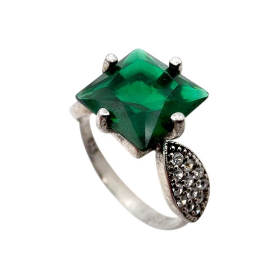 Bold Silver Statement Ring Set with Blue & Green … - image 4