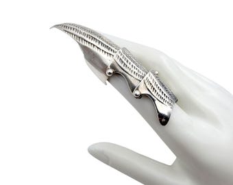 Solid Silver Armor Claw Ring - Gothic Medieval Statement Full Finger Ring (8 cm Long)