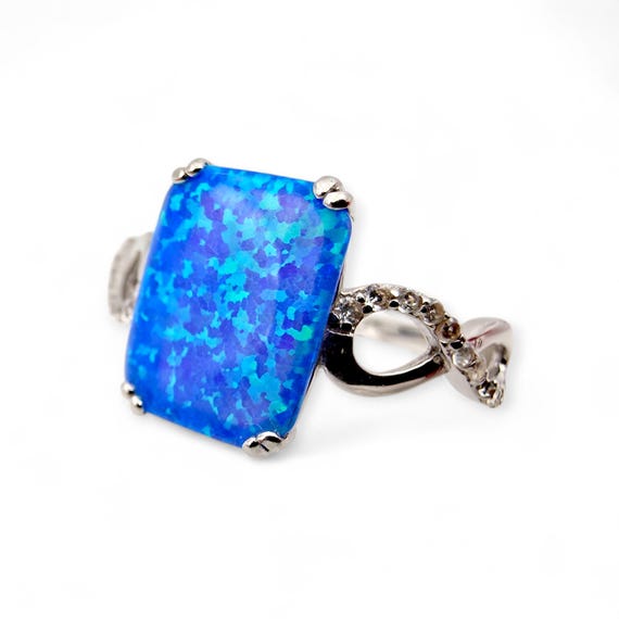 Silver Blue Opal Ring Rectangular 12 x 8 mm Infin… - image 8