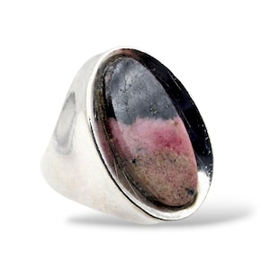 Vintage Spanish Silver Ring with Rhodochrosite Gemstone, Spain 1990s Statement Jewelry