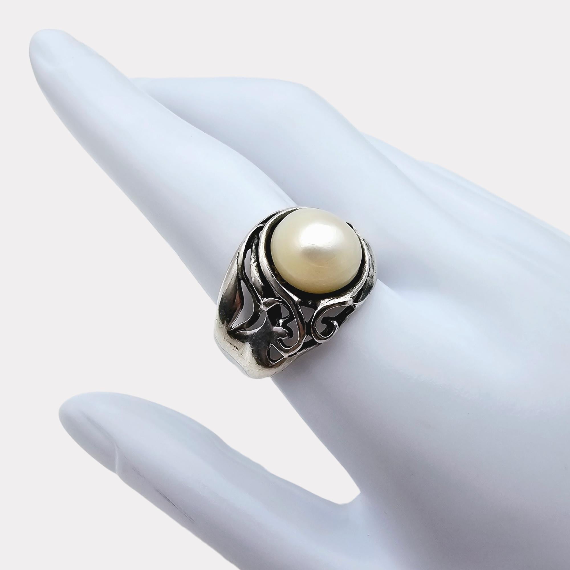 Bague En Argent 925 Ornée De Perles émaillées - Style Art Nouveau - Occasion