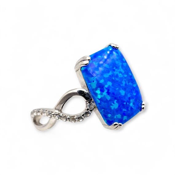Silver Blue Opal Ring Rectangular 12 x 8 mm Infin… - image 9