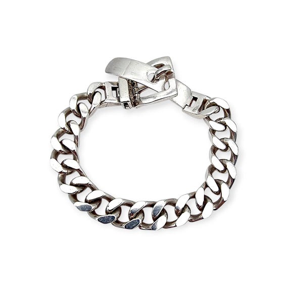 Vintage Italian Silver Buckle Bracelet Belt Strap Design 10 Mm