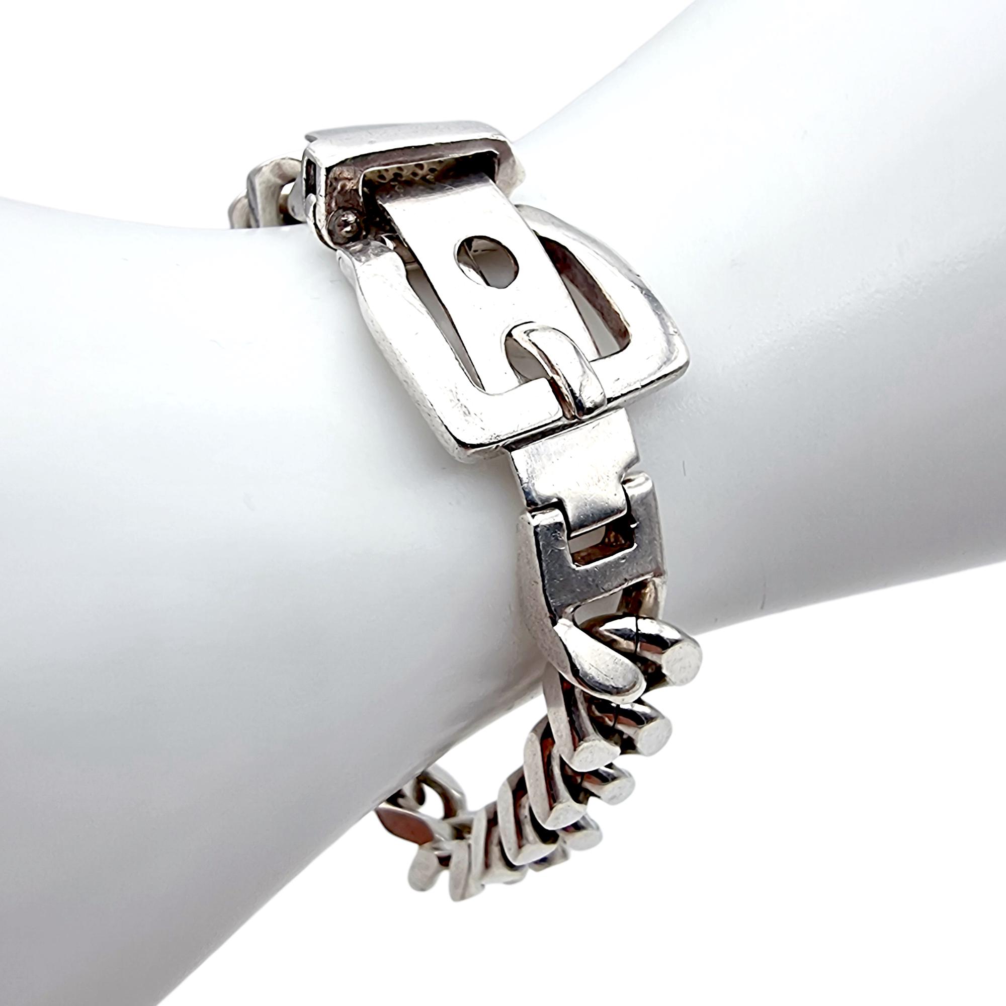 Vintage Italian Silver Buckle Bracelet Belt Strap Design 10 Mm