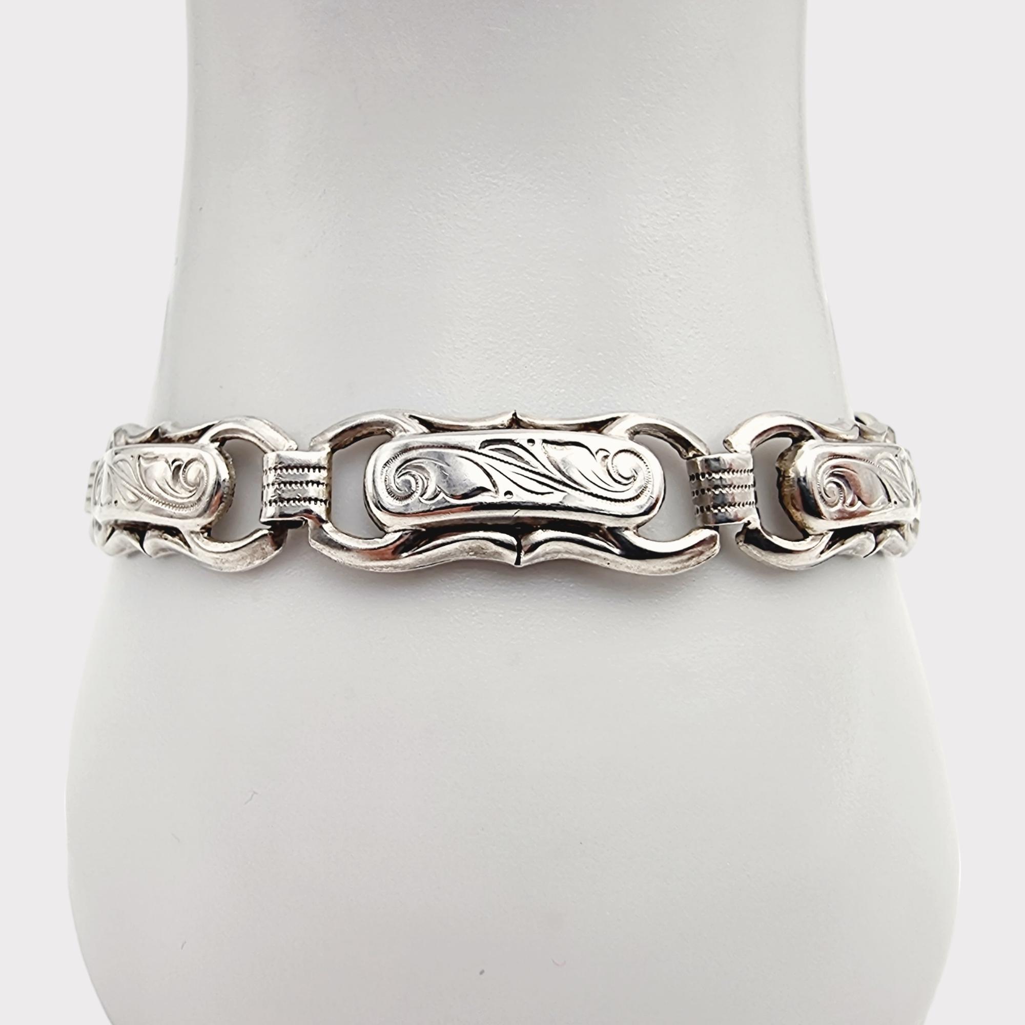 アンティークプレート 835 Silver Antique Art Deco Panther Link Bracelet 7.5