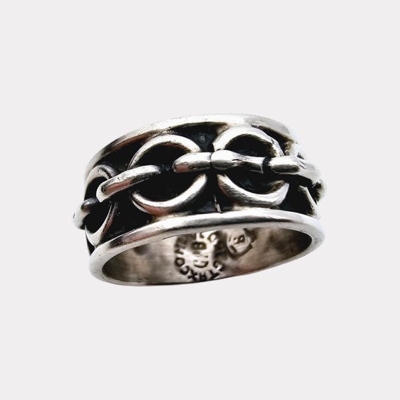 休日限定 Vintage Band Silver 925 Ring, Chain-link Silver Mexico 15号～