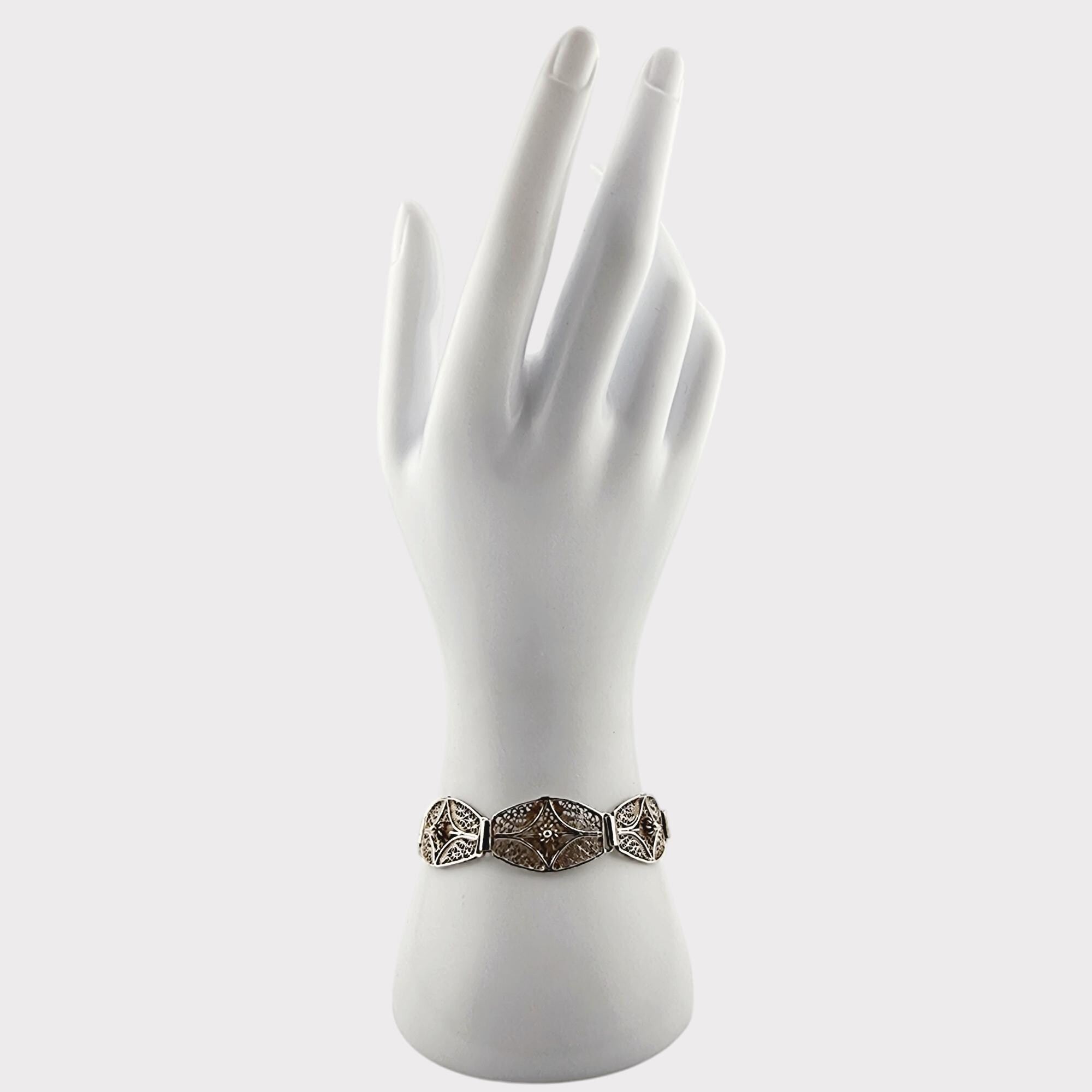 Bracelet Floral Argent Poinçonné Ancien - Filigrane Vintage, Pâte De Verre Turquoise